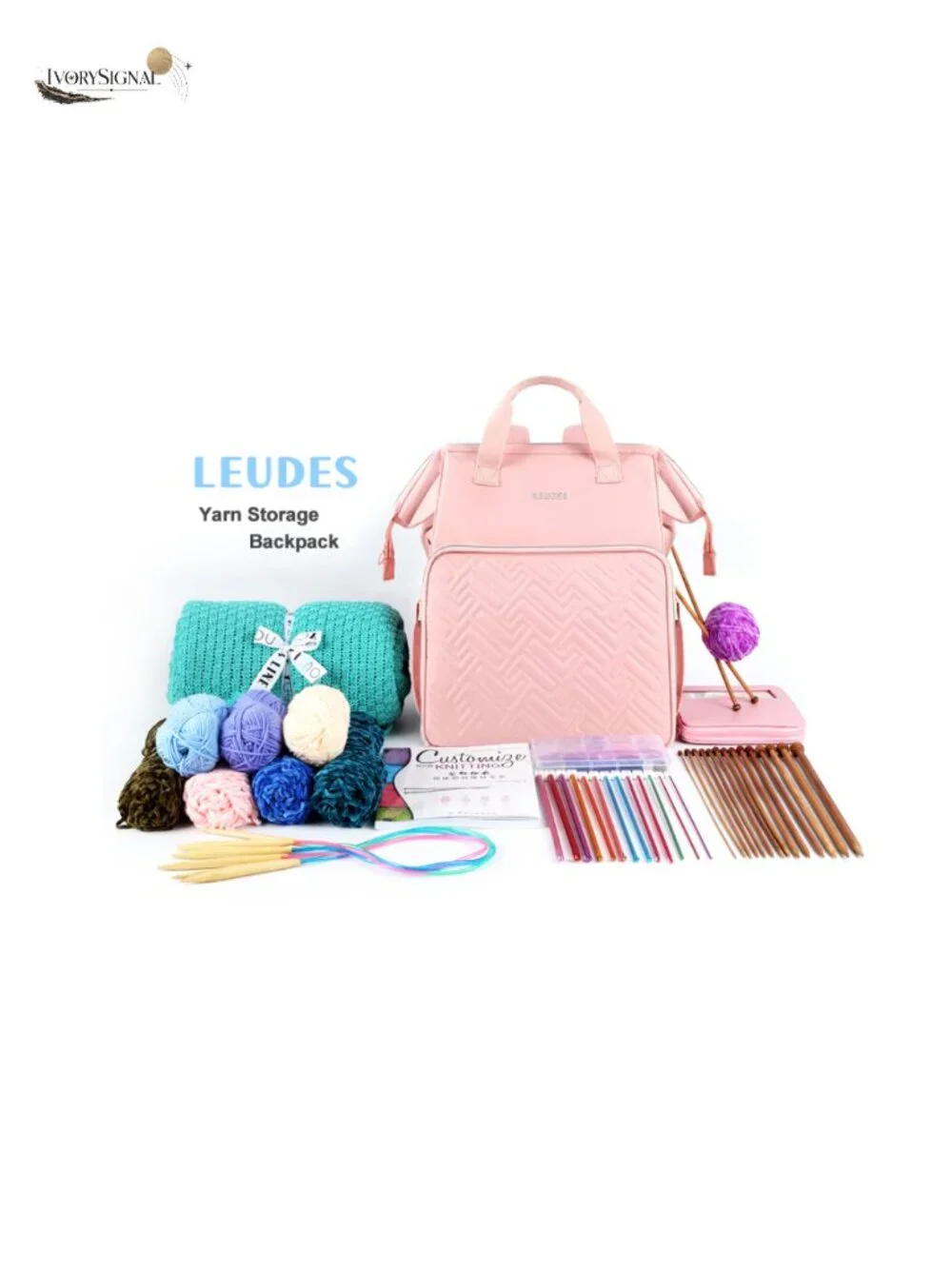 Knitting Bag Backpack, Yarn Storage Organizer, Large Crochet Tote with Pockets,
